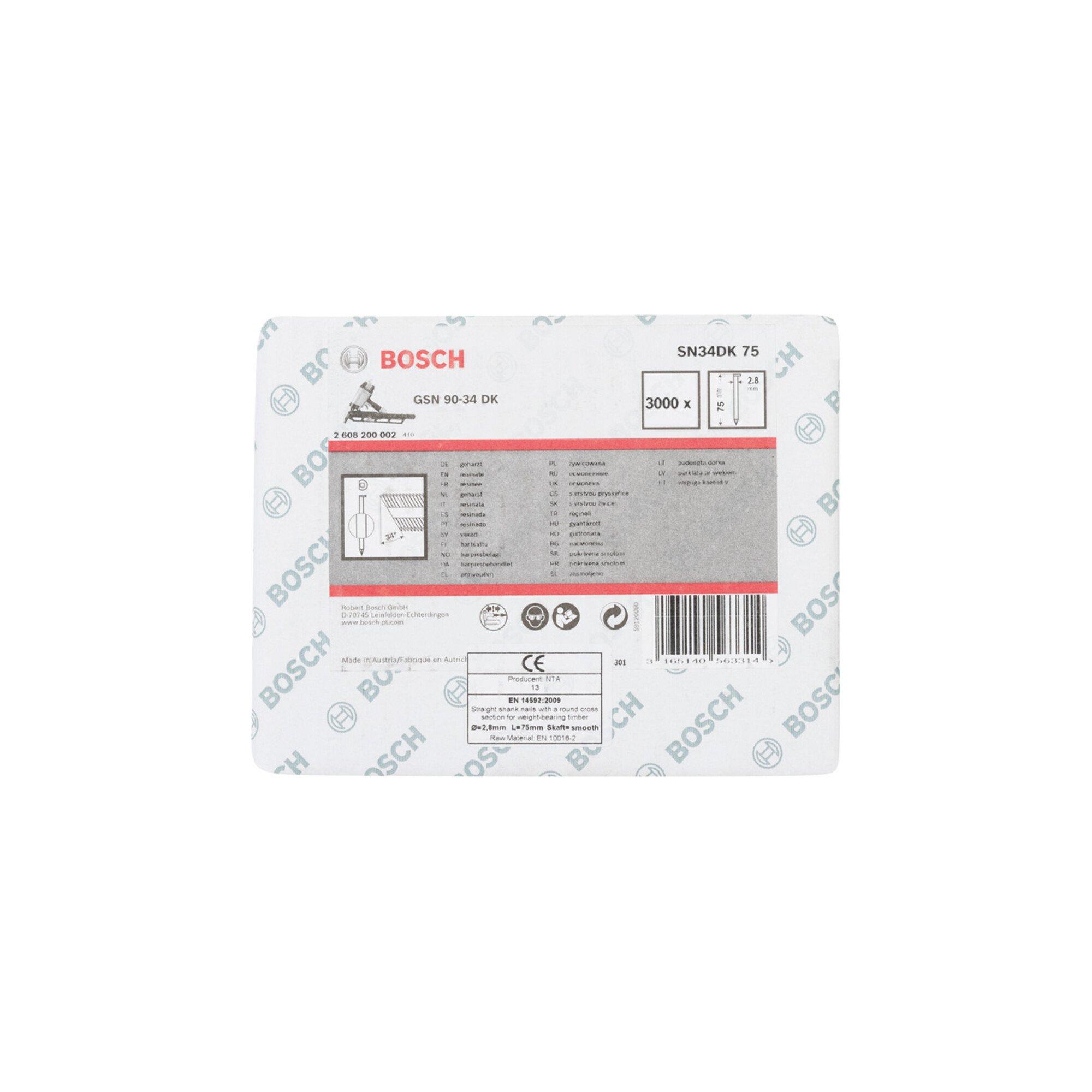 BOSCH D-Kopf Streifennagel SN34DK 75 2,8 mm 75 mm blank glatt (2608200002)