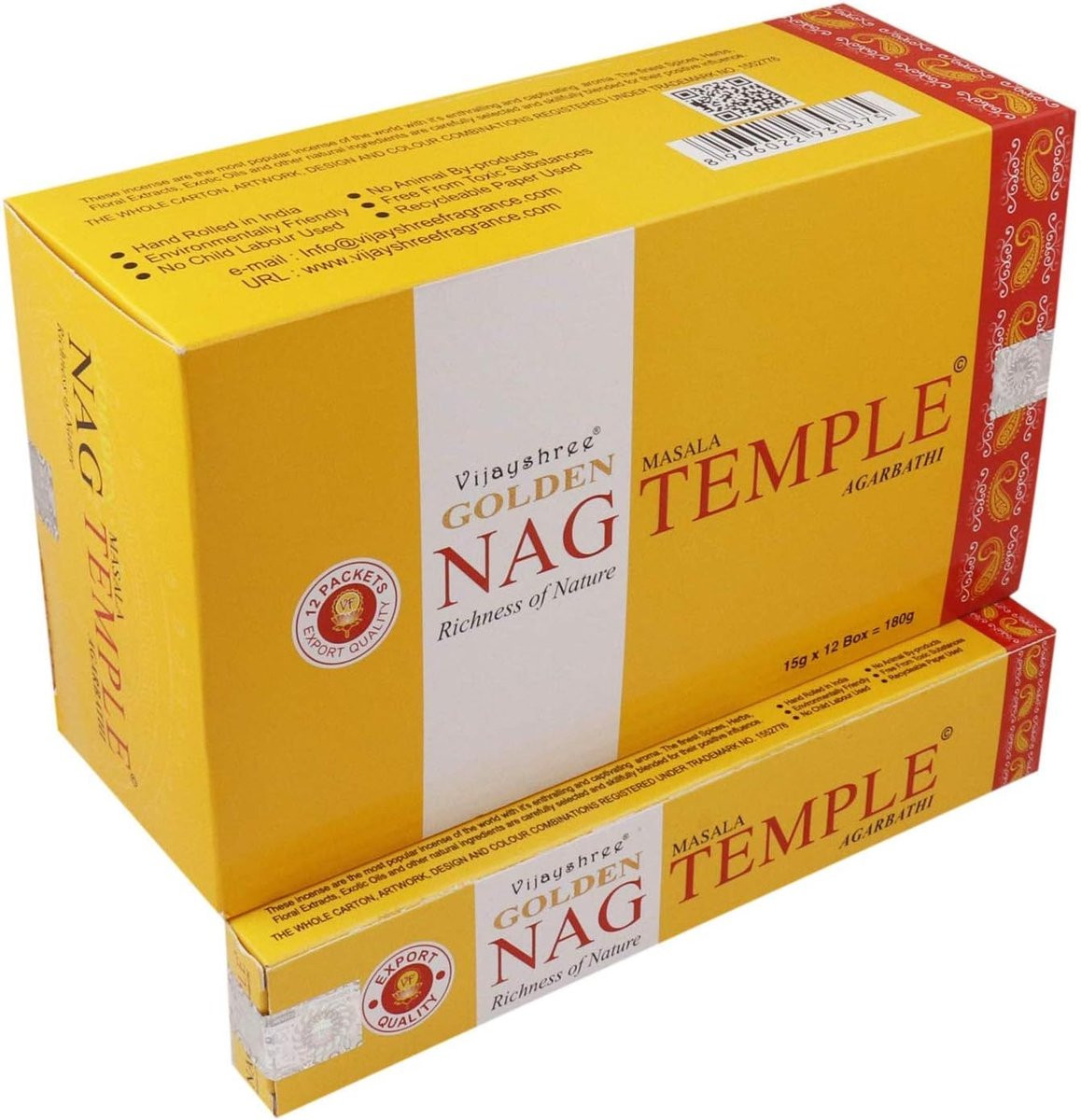 Vijayshree Golden Nag Temple wierookstokjes, 180 gram (12 x 15 gram)
