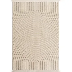 Carpetsale24 Teppich Läufer 60x110 cm Creme Hochflor Skandi Boho Design Hoch-Tief Effekt Weicher Flauschig Pflegeleicht für Schlafzimmer, Flur
