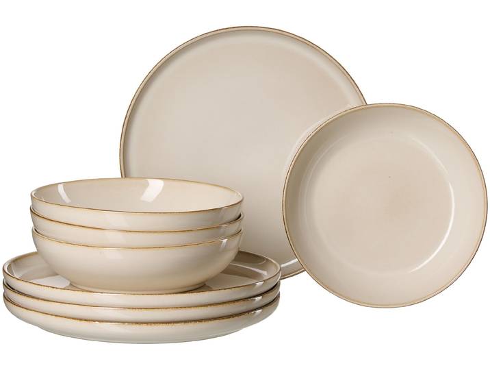 Tafelservice RITZENHOFF & BREKER Olivia , beige, 8 Stk., Steingut, Geschirr-Sets, Tafelservice, Teller Set, Reatkivglasur, jedes Stück ein Unikat