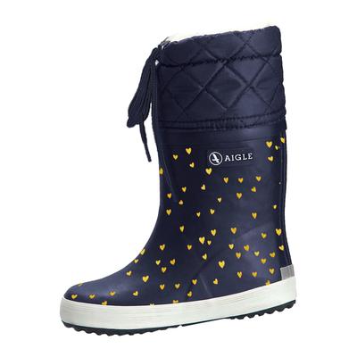 Gummistiefel AIGLE "Giboulee Gold Hearts", Mädchen, Gr. 19, blau (dunkelblau gold), Obermaterial: 100% Gummi rubber., Schuhe Gummistiefel