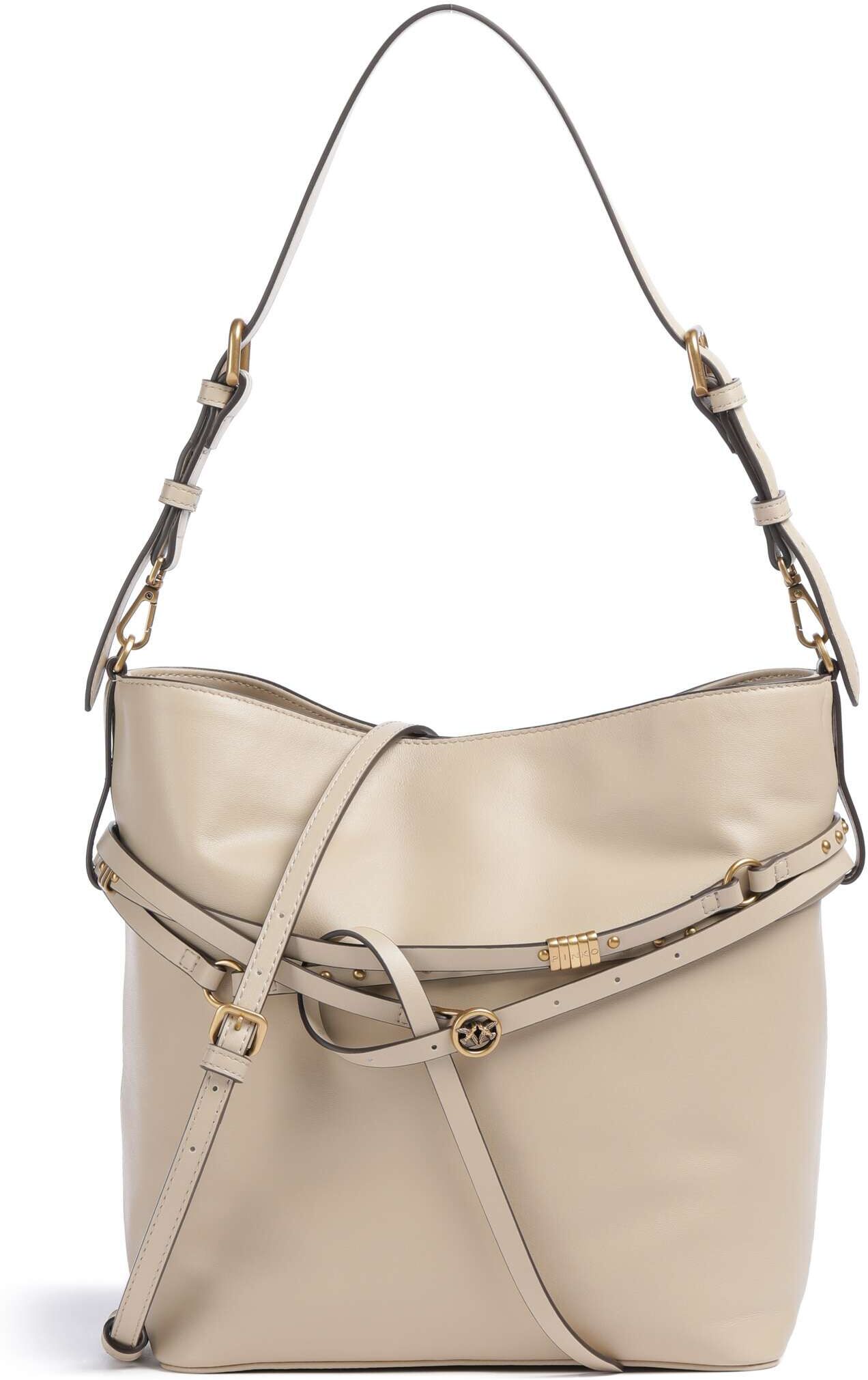 Pinko Belt Classic Bucket Handtasche aus Leder, beige
