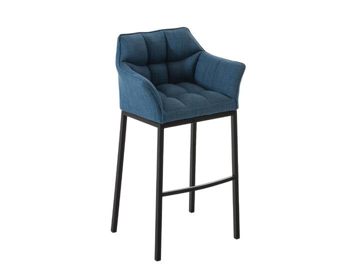 TPFLiving Barhocker Damaskus mit 4-Fuß Gestell schwarz Stoff - Blau
