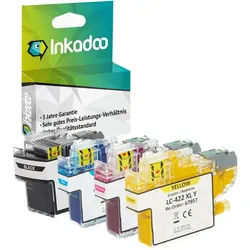 Inkadoo, Druckerpatrone, Kompatibel Tinte für Brother LC-422XL (BK, C, M, Y)