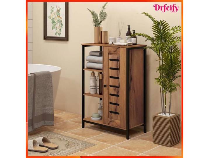 Meuble de salle de bain sur pied - AKOZON - 8632 - structure acier - 3 étagères ouvertes - marron rustique
