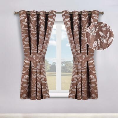 Superior Leaves Botanical Room Darkening Grommet Curtain Panels with Tie Backs Set of 2