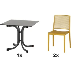 SIENA GARDEN Urban Lights Set 5teilig Square Stuhl gastrotauglich mustard mit Tisch Sola 80x80
