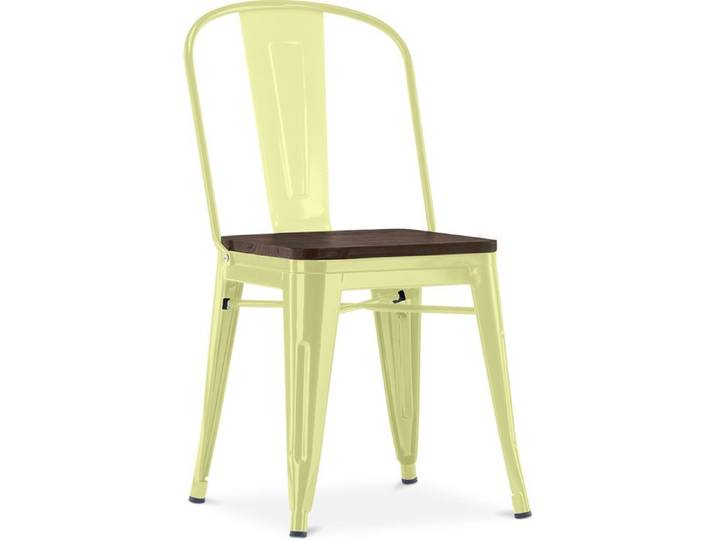 Chaise carrée Bistrot Metalix - Métal et bois foncé Jaune pâle