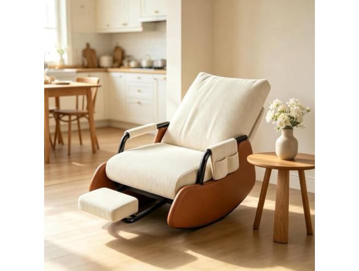 kumamart Ergonomischer Ruhesessel mit Praktischer Seitentasche Ergonomischer Schaukelstuhl mit ausziehbarer Fußstütze und Seitentasche für tägliche Entspannung.