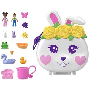 Polly-Pocket Spielset HKV36, ab 4 Jahre, Blumen-Häschen Schatulle, 15 Teile