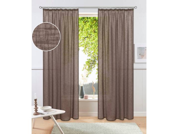 Gardine GOODPRODUCT Fiete Gr. 5, braun, B:140cm H:265cm, Polyester, Gardinen, Gardine, Leinen Optik, Sichtschutz, halbtransparent, einfarbig, Leinenoptik
