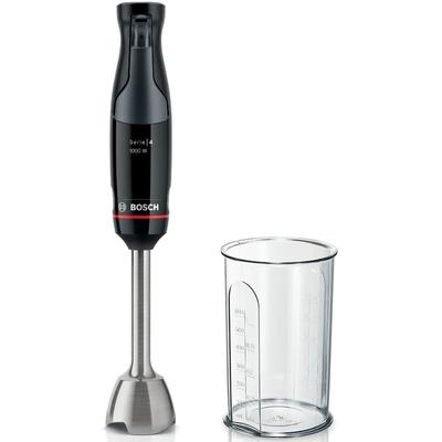BOSCH Stabmixer "ErgoMaster Serie 4 MSM4B610, 4 Klingen, Mixfuß Edelstahl, schwarz", schwarz (piano schwarz), B:5,7cm H:38,5cm T:7,8cm, Mixer, Becher, großer Bedienhebel, Keramikkupplung, Made in Europe