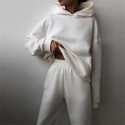 Uplifted Finds Women Tracksuit Two Piece Set Hooded Sweatshirt And Long Pant xl white