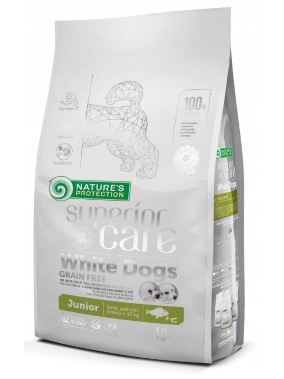 Nature's Protection Superior Care White Dogs Grain Free Junior Small Bia?oryba - Trockenfutter für Welpen - 10 kg