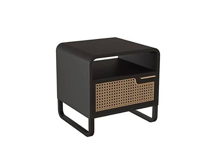 YCCHAH Bett mit Stauraum Nordic Style Nachttisch Schublade Wohnzimmer Schlafzimmer Lagerkabinett Rattan Schwarzer Beistelltisch Desktop