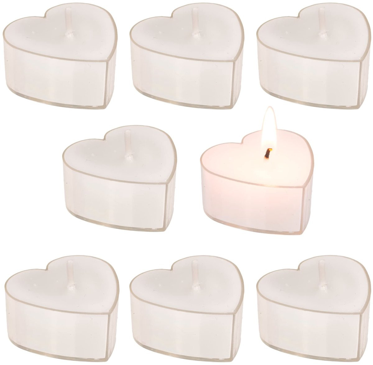 Set van 8 hartvormige theelichtjes in het wit - 4 x 4 cm