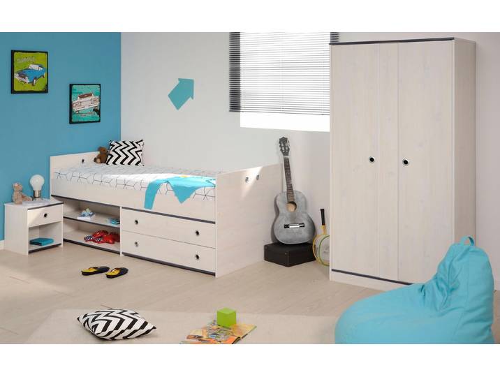 Jugendzimmer-Set PARISOT Smoozy , weiss (weiß mit kieferstruktur), Schlafzimmermöbel-Sets, Jugendzimmer-Set
