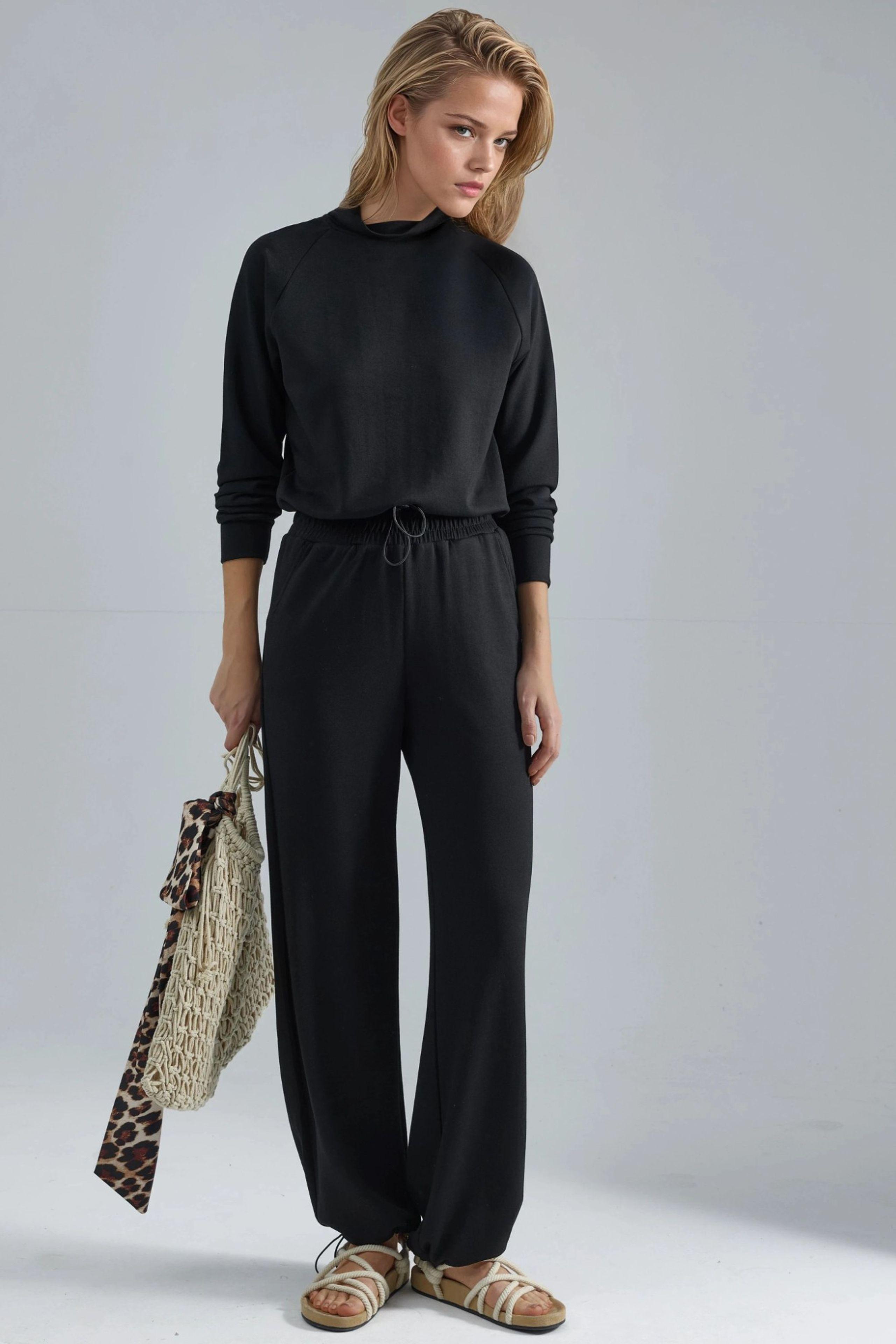 Modal Touch Halb-Turtleneck Bluse & Elastische Taillenhose