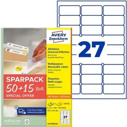 Avery Zweckform Universaletiketten wiederablösbar weiß 63,5x29,6 mm 1755 Stück L4737REV-65 weiß