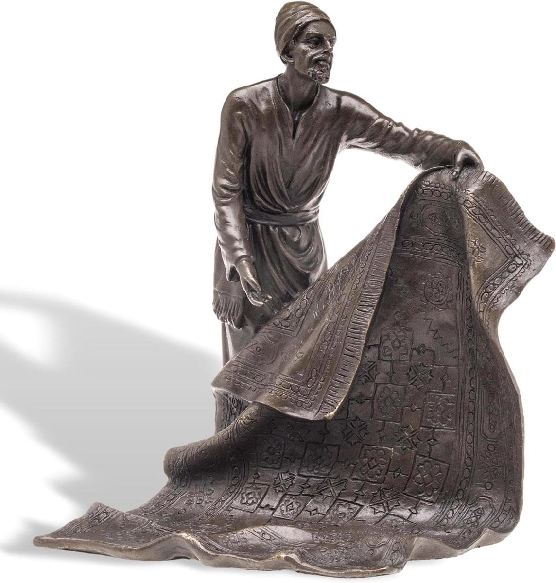 Bronzen sculptuur tapijthandelaar in Perzische stijl replica naar Franz Bergmann