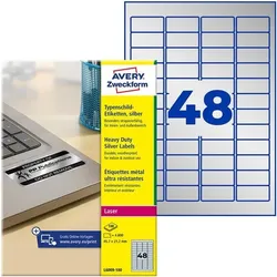 Avery Zweckform L6009-100 silberne Typenschild-Etiketten 45,7 x 21,2 mm 4800 Stück silber