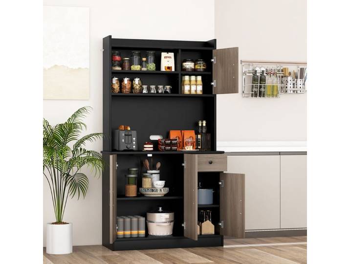 GIANTEX Buffet de Cuisine Armoire de Rangement Haute Station de Charge Étagères Réglables pour Salon Bureau 100x40x180cm