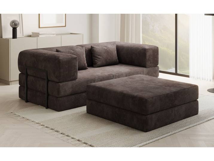 Lazy Spar-Set: 3-Sitzer + Hocker in Cord - Braun - Cord - Luxusbetten24