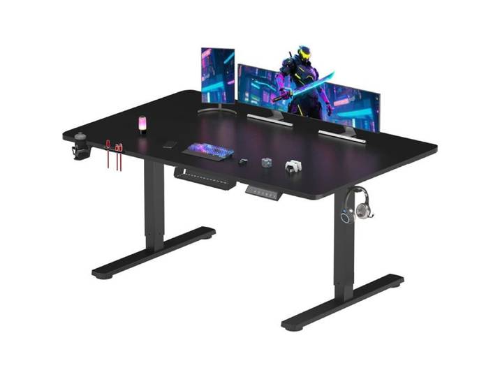 SANODESK Bureau Gaming Réglable en Hauteur 180x80 cm Bureau Assis Debout Table Gamer Électrique Contrôle avec Crochet Noir