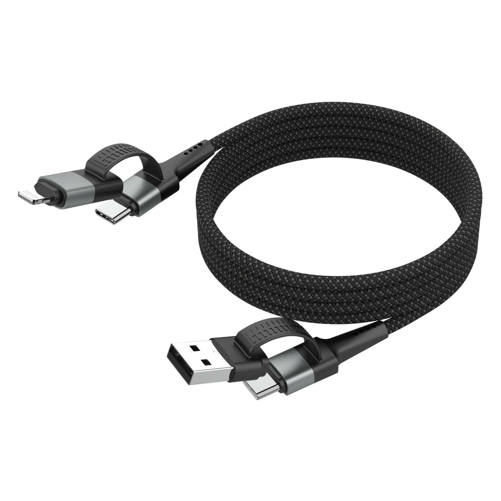 Ansmann Magnetisches Kabel USB-A oder USB-C auf USB-C oder Lightning (1.20 m, USB 2.0, 60 W) (1700-0188)