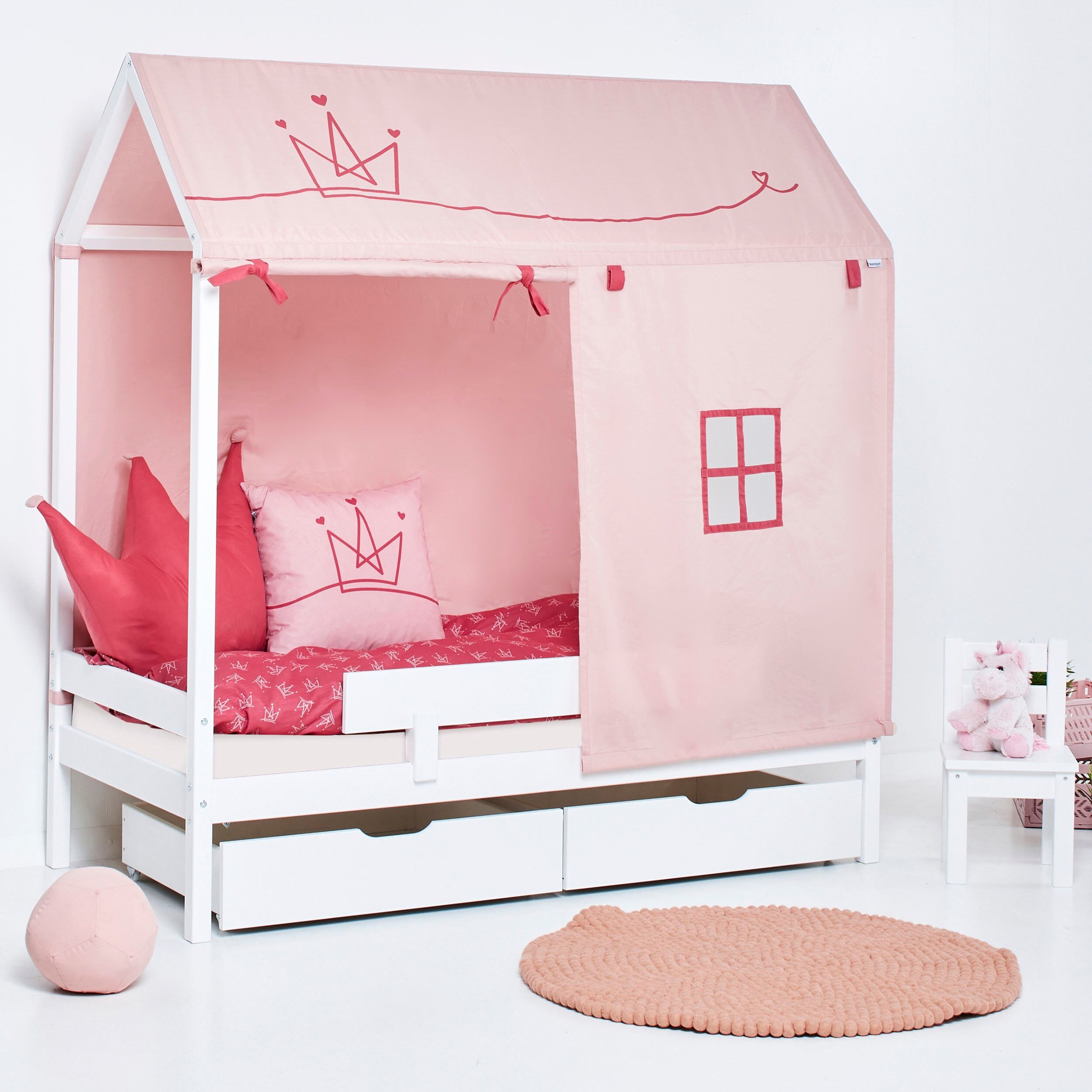 Kinderbett HOPPEKIDS "ECO Comfort Bett", weiss (weiß), B:76cm, Betten, Kinderbett, Hausbett mit Dach wahlweise mit Rausfallschutz weiß Liegefläche Länge B: 160cm x 70cm,mit Absturzsicherung