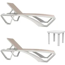 Tisch Marina-Andorra Resol Kunststoff Weiß Beige (Set aus 2+1)