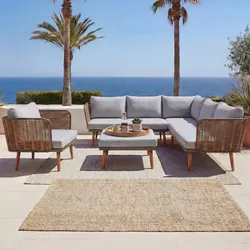Gartengarnitur MCW-L31, Garnitur Lounge-Set Sofa Outdoor, Spun Poly Metall Poly-Rattan MVG-zertifiziert ~ hellgrau