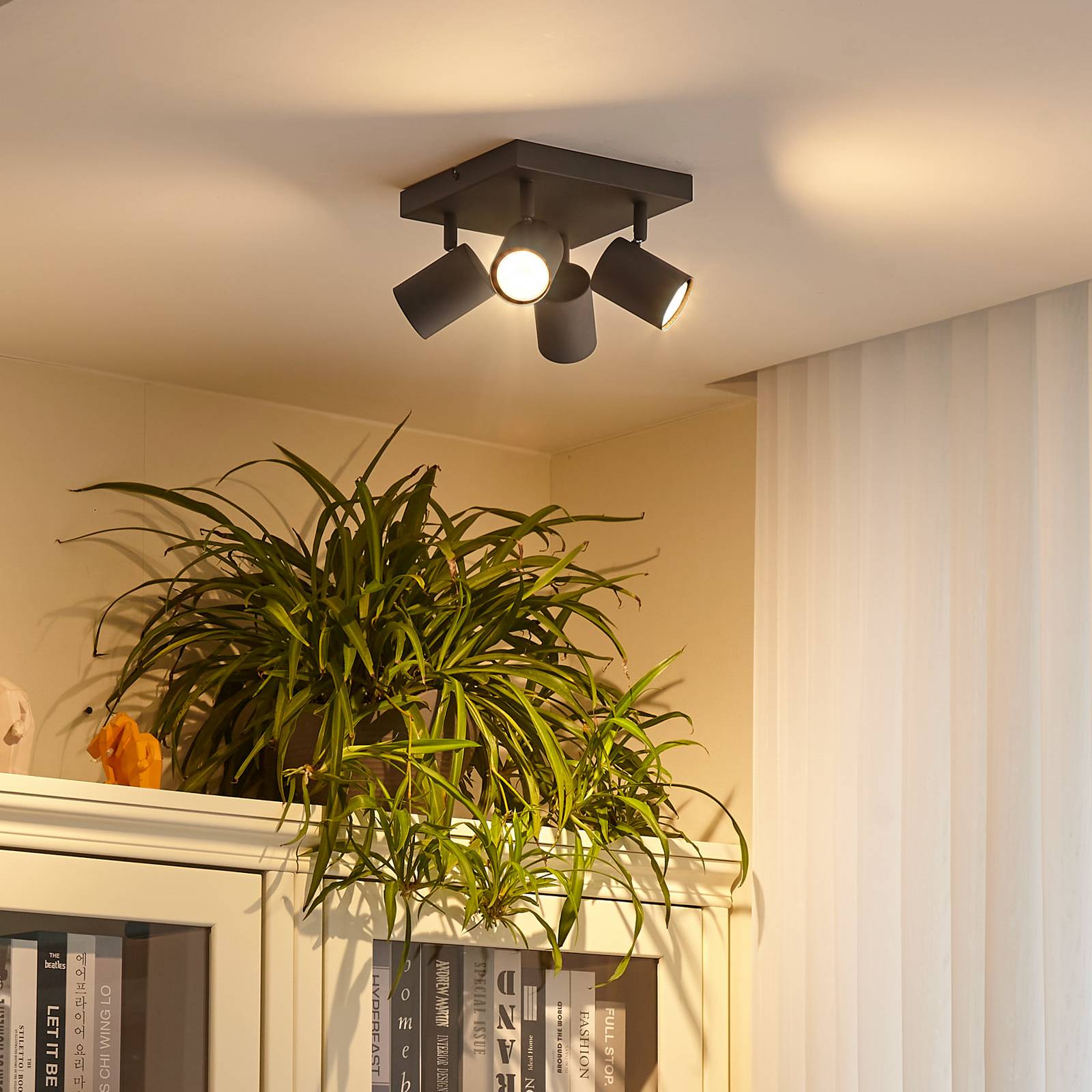 Lindby downlight Jorell, black, 20 cm, 4-bulb. Jorell Lindby, dimmable, Black, Workroom / Office, metal, Modern, Ceiling Light