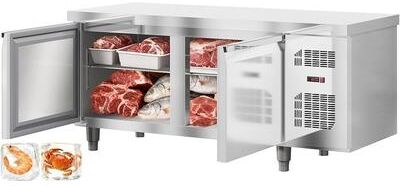 YUN "72"" Commercial Freezer Prep Table, 18 Cu.Ft Stainless Steel Undercounter"