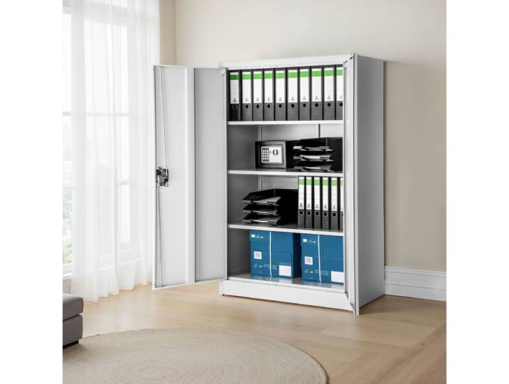 Armoire métallique bureau, étagères réglables, gris 140x90x40cm