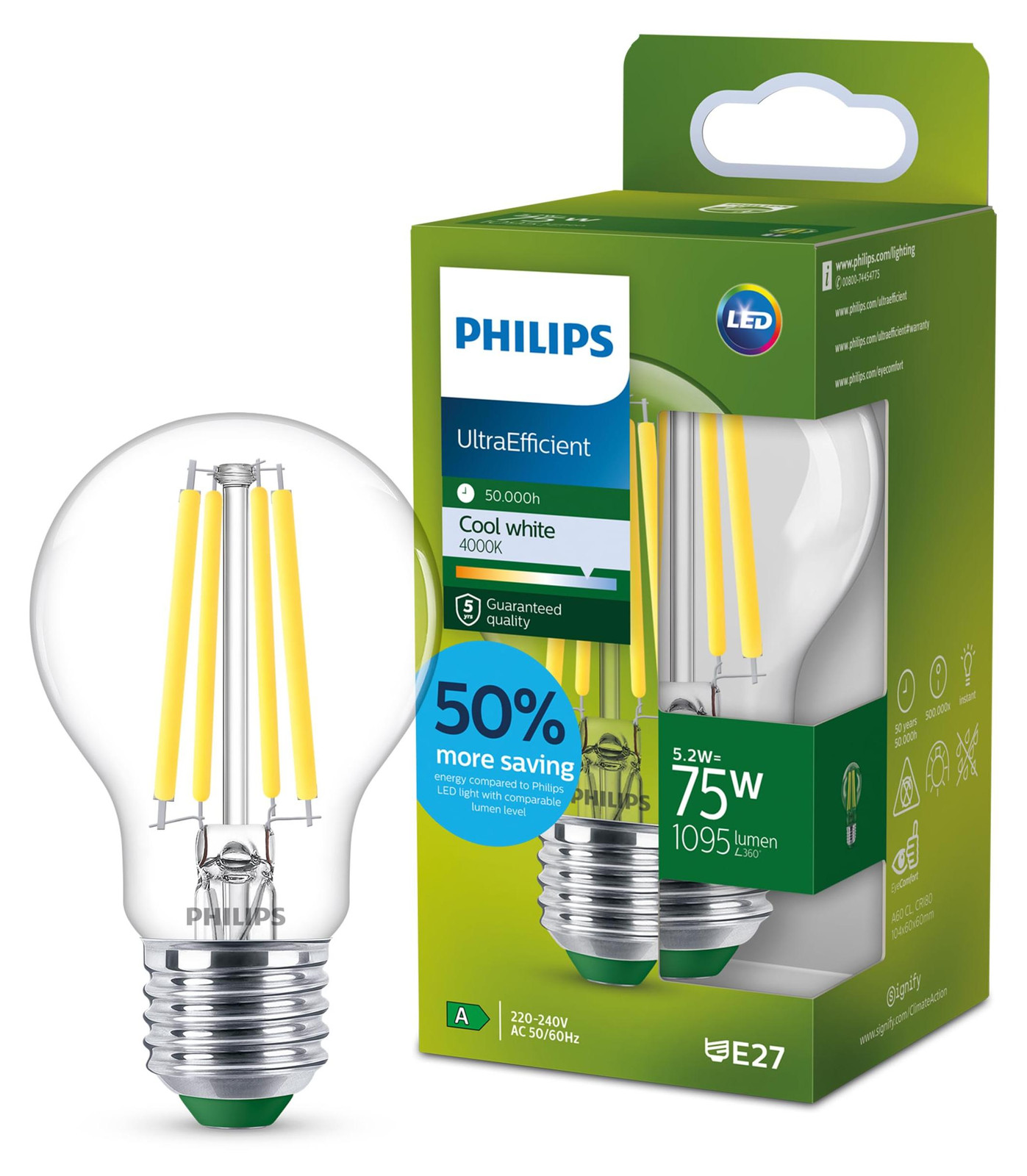 Philips LED gloeilamp A60 E27 75W koel wit licht 1095 lm