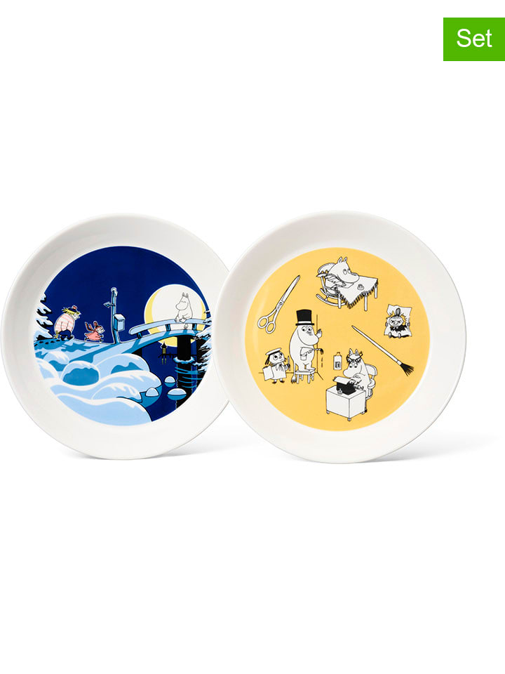 Moomin 2er-Set: Dessertteller ''Office & Winternight'' in Gelb/ Dunkelblau - Ø 19 cm - onesize