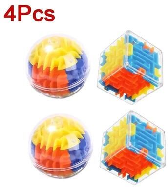 Uplifted Finds 3D Maze Magic Cube Six sided Transparent Speed Puzzle 4 Pcs Mixed