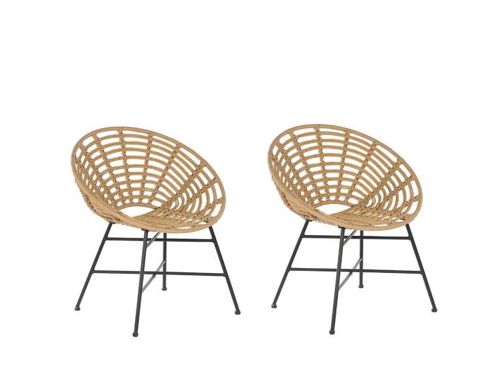 Beliani Rattanstuhl 2er-Set PE beige Acerra, Beige, Kunststoff, 71x80x48 cm, Gartenmöbel, Gartensessel, Gartenstühle
