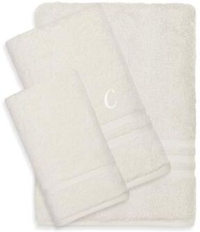 Authentic Hotel and Spa Hotel and Spa Omni Turkish Cotton Terry 3-piece Cream Bath Towel Set with White Script Monogrammed Initial