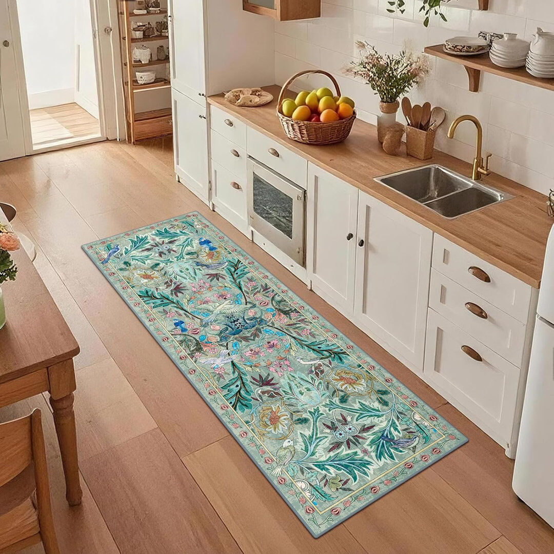 Brambly Cottage Floral Water Resistant Anti-Fatigue Non-Skid Kitchen Mat Green 60x180cm
