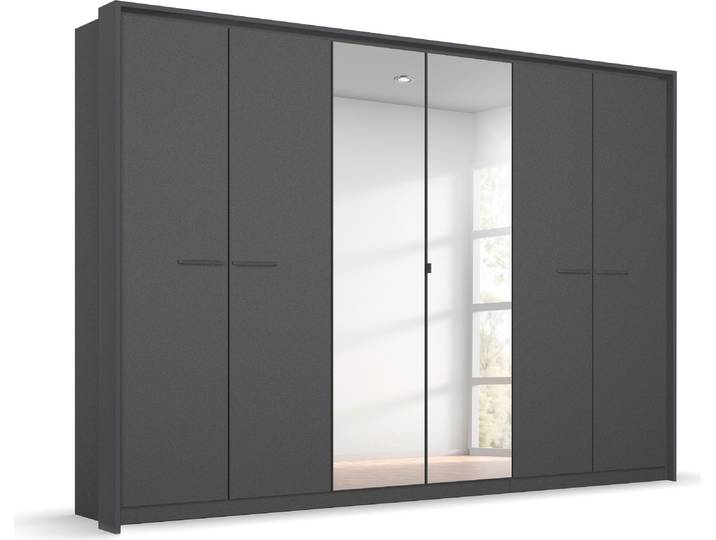 Drehtürenschrank, Holzwerkstoff, Graumetallic, 275×212×58 cm, Mit Spiegel & Beleuchtung Optional, Klassisch, Rauch