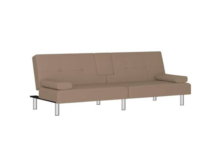 Makastle SchlafSofa Couch mit Getränkehaltern Cappuccino Kunstleder