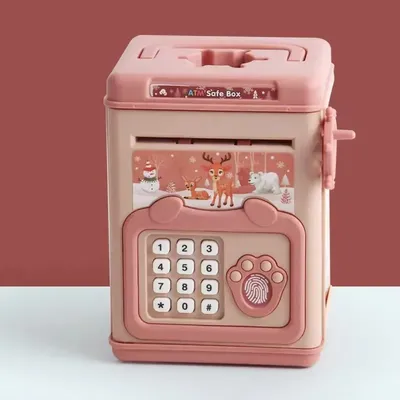 Smart Fingerprint Bank Childrens Cash Box Electronic Money Box Password Safe Automatic Banking pink