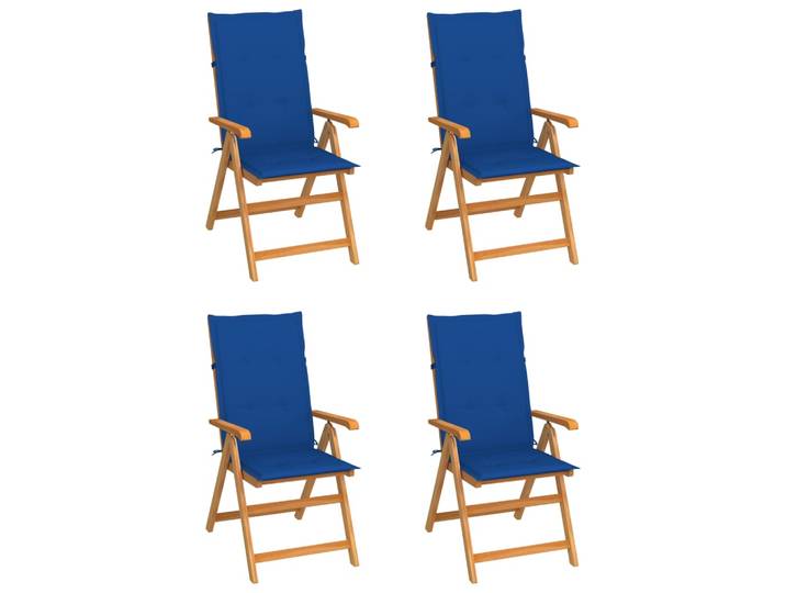 vidaXL Klappstühle, 4er-Set, mit königsblauen Kissen, aus massivem Teakholz