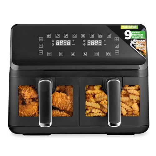 NutriChef Dubbele Mand Airfryer 8,8 Liter, Zwart
