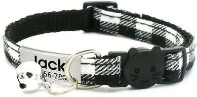 Uplift Essentials Personalized Plaid Breakaway Safety Cat Collar black