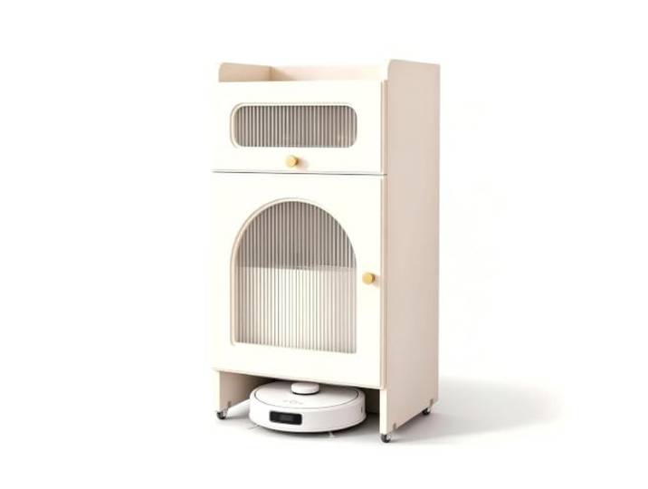 Aufbewahrungsschrank mit Feststellbaren Rollen für Saugroboter Staubroboter Schrank, Staubsaugerroboter Station für Wohnzimmer, Eingangsbereich und Küche(50cm/19.7in)
