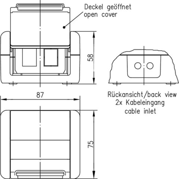Telegärtner AP-Gehäu. IP44,75x86x58,gr für 2xAMJ-Modul 100021370)
