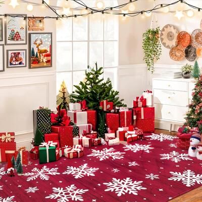 Garvee Snowflake Machine Washable Indoor Christmas Area Rug